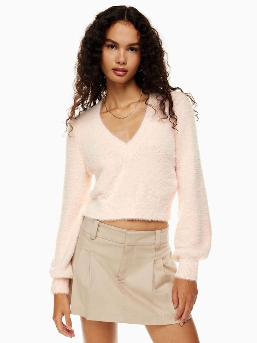 Sunday Best Aritzia Pink Kitten Knit V-neck Sweater Size XS Coquette Fall Cozy